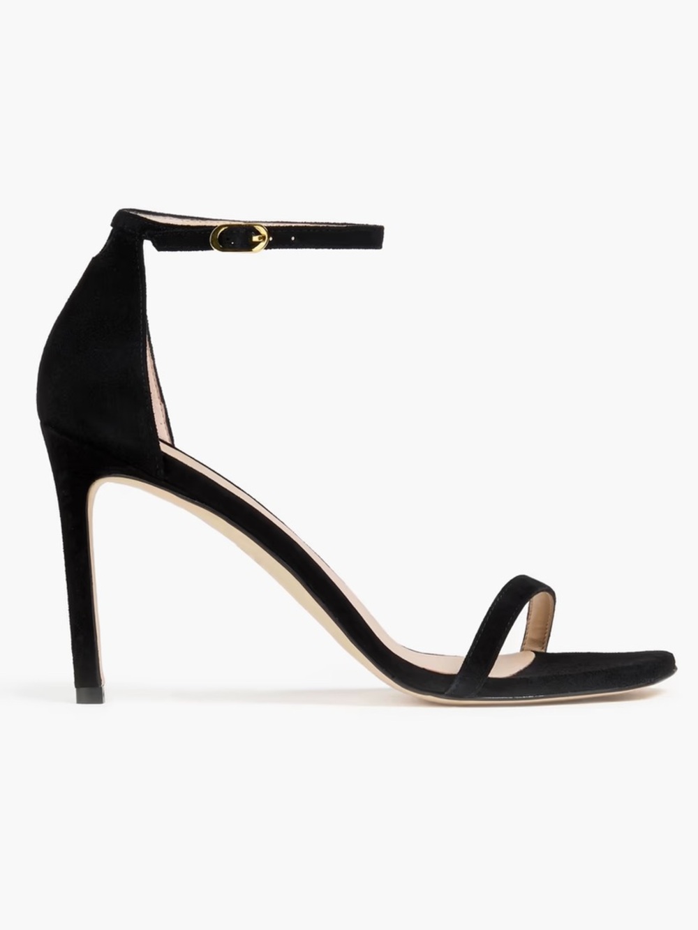 Stuart Weitzman Nudist Black Patent Single-Strap Ankle-Heel Sandals
